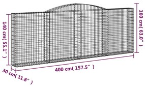 Cestos gabião arqueados 20 pcs 400x30x140/160 ferro galvanizado