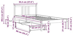 Cama sem colchão 90x190 cm madeira de pinho maciça