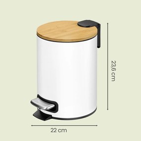 Caixote do lixo para casa de banho de 3 litros, com tampa de bambu, com pedal Branco