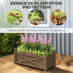 Floreira em madeira, floreira de horta exterior em madeira com orifícios de drenagem, 90 x 39 x 37 cm, castanho escuro