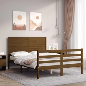 Estrutura de cama dupla pequena 4FT madeira maciça castanho-mel