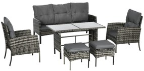 Conjunto de Jardim 6 Peças em Vime Sintético – Modena Gris – Cinzento