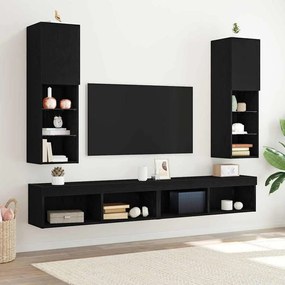 Cabinet de TV LED vidaXL 2 peças Carvalho Preto 30,5x30x102 cm Madeira de Engenharia