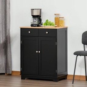 Móvel de sala de estar com armários, 2 gavetas e prateleiras ajustáveis, 68 x 40,3 x 85 cm, preto e madeira natural