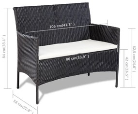 4 pcs conjunto lounge de jardim c/ almofadões vime PE preto