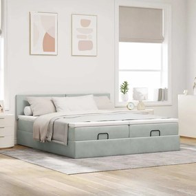Estrutura cama otomana colchões 180x200cm veludo cinzento claro
