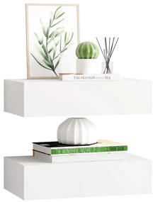 Prateleiras de parede com gavetas 2pcs MDF 40x23,5x10 cm branco