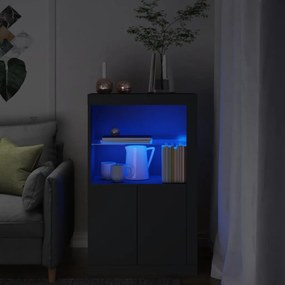 Armário de apoio com luzes LED derivados de madeira preto
