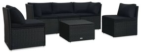 4 pcs conjunto lounge de jardim c/ almofadões vime PE preto