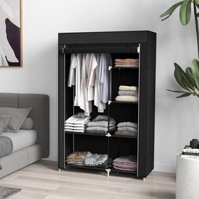 Guarda Roupa de Tecido Dobrável com 6 Prateleiras e 1 Barra de Pendurar para Dormitório Vestidor 103x43x162,5 cm Preto