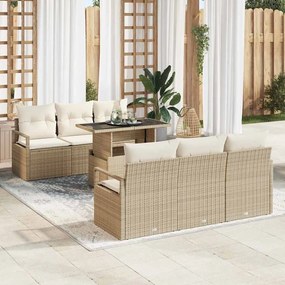 vidaXL Sofá de Jardim em 7 Peças com Almofadas Bege de Rattan Poliéster
