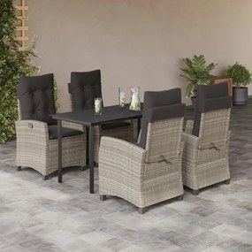 vidaXL 5 pcs conjunto de jantar p/ jardim c/ almofadões cinzento claro