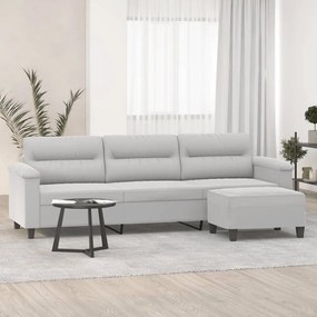 3153672 vidaXL Sofá 3 lugares+apoio de pés 210cm tecido microfibra cinza-claro