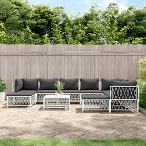 vidaXL 10 pcs conjunto lounge de jardim com almofadões aço branco
