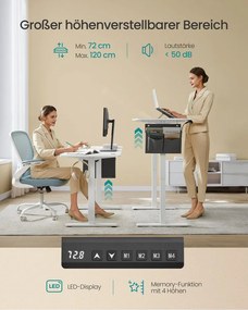 Secretária elétrica com regulação elétrica da altura 70 x 160 x (72-120) cm Branca