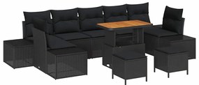 Conjunto de Sofá de Jardim vidaXL 10 Peças com Almofadas Preto Rattan