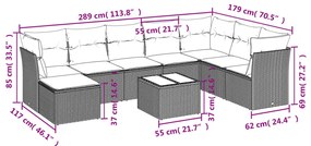 9 pcs conjunto de sofás p/ jardim c/ almofadões vime PE preto