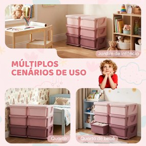 Organizador de Brinquedos com 6 Gavetas para Crianças com Bordas Arredondadas e Pegas 75x37x56,5 cm Rosa