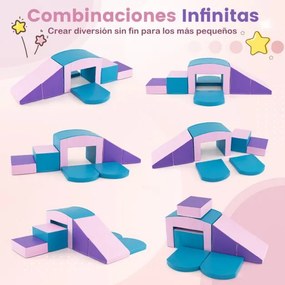 Blocos de escalada de espuma para crianças macios com 6 peças para actividades de escalada e gatinhar com rampa de túnel Azul