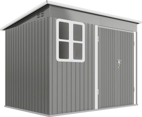 Outsunny Abrigo metálico para armazenamento de ferramentas de jardim, com janela, porta larga, 260 x 177 x 190 cm, Cinza claro | Aosom Portugal