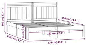 Estrutura de cama pequena casal 120x190 cm pinho maciço