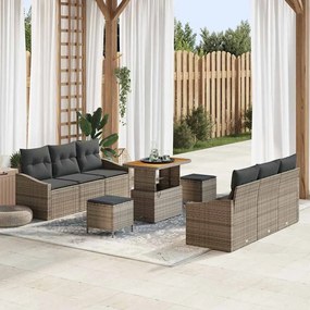 Conjunto de Sofá de Jardim vidaXL de 9 Peças com Almofadas Cinza Rattan Sintético Acácia