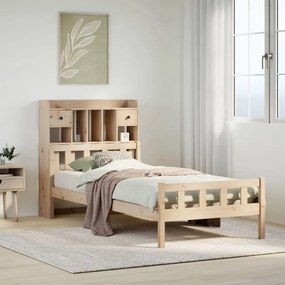 vidaXL Cama com estante sem colchão 100x200 cm pinho maciço