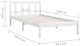 Estrutura de cama pequena solteiro 75x190cm pinho maciço branco
