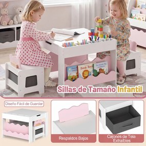 Conjunto de Mesa e 2 Cadeiras Infantis, 66 x 64 x 48 cm, Tabuleiro Reversível, Rosa