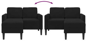 Sofá 2 lugares com Chaise em L 125 cm veludo preto