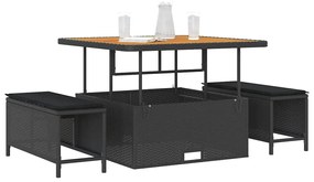 Conjunto de Jantar de Jardim com Almofadas Preto Rattan Acácia