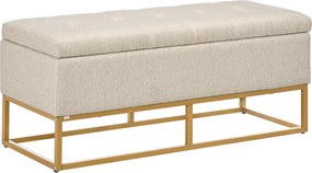 HOMCOM Banco de Armazenamento Retangular Estofado em Linho com Pés de Aço para Sala de Estar Dormitório 110x44x48 cm Bege | Aosom Portugal