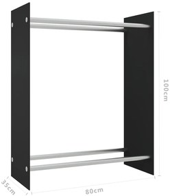 Suporte para lenha 80x35x100 cm vidro temperado preto