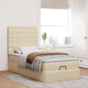 Cama Otomana com colchão &amp; LEDs 90x200 cm tecido creme