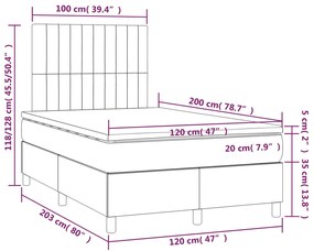 Cama box spring colchão/LED 120x200cm tecido cinza-acastanhado