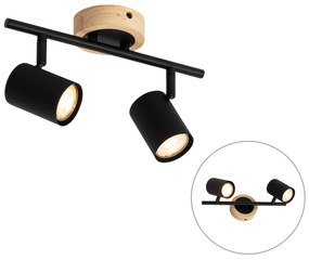 Foco moderno preto com madeira inclinável 2 luzes - Jeana Moderno,Industrial