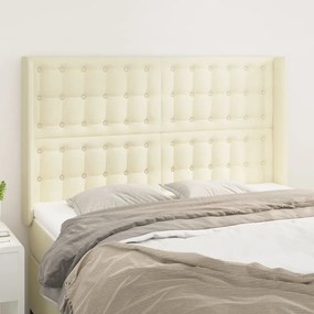vidaXL Cabeceira cama c/ abas couro artificial 147x16x118/128 cm creme
