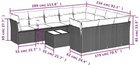 11 pcs conjunto sofás de jardim c/ almofadões vime PE preto