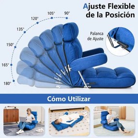 Sofá chão dobrável com encosto ajustável em 6 posições Encosto de cabeça/descanso lombar Azul
