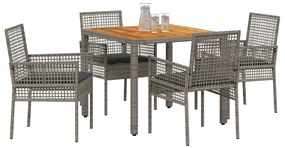 Conjunto de Jantar 5 Peças com Almofadas Cinzas em Rattan Sintético