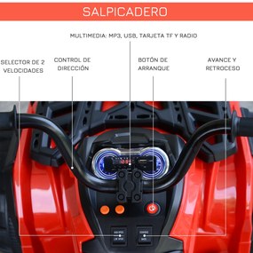 HOMCOM Quadriciclo Elétrico Infantil para Crianças de 3-6 Anos com Bateria 12V MP3 Rádio Luzes Carga Máxima 30kg 103,5x69,5x70cm Vermelho