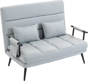 HOMCOM Sofá-cama de 2 Lugares 3 em 1 em Tecido Efeito Linho com Encosto Ajustável Click-Clack, Cinzento-claro | Aosom Portugal