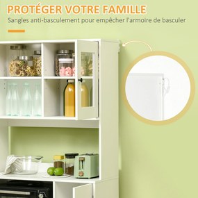 Armário de cozinha com 3 compartimentos 90 x 40 x 180 cm, compartimentos abertos, prateleiras ajustáveis, portas com vidro, passacabo, branco