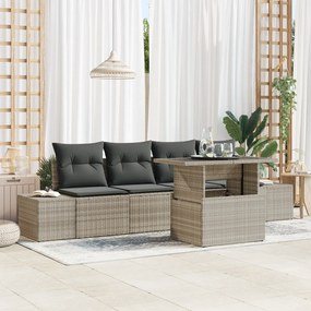 Conjunto de Sofá de Jardim de 5 Peças com Almofadas Cinza Claro em Rat