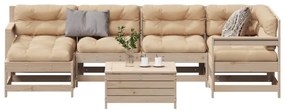 7 pcs conjunto lounge de jardim c/ almofadões pinho maciço
