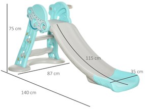 Escorrega Infantil Dobrável com Cesta de Basquetebol para Crianças acima de 18 meses Modelo Disco Voador para Interiores e Exteriores 140x87x75cm Azul