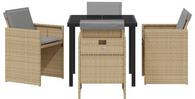 Conjunto de Jantar de Jardim com Almofadas Bege em Polirattan