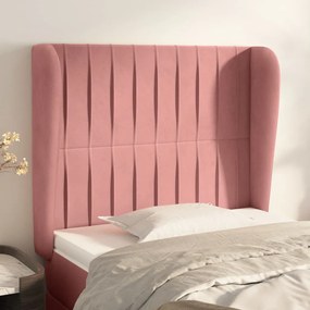 Cabeceira cama c/ abas veludo 103x23x118/128 cm rosa