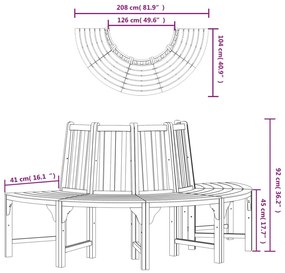 Banco para árvore semicircular Ø208 cm eucalipto maciço
