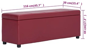 Banco c/ comp. arrumação 116 cm couro artificial vermelho tinto